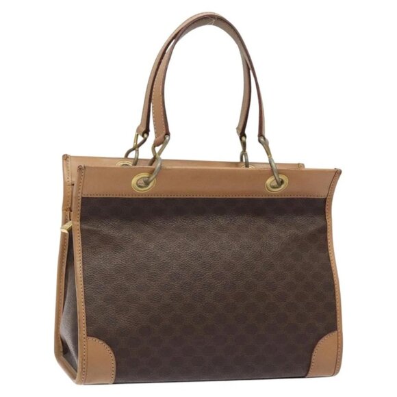 CELINE Macadam Canvas Hand Bag PVC Leather Brown Gold Auth gh161 - Picture 1 of 16